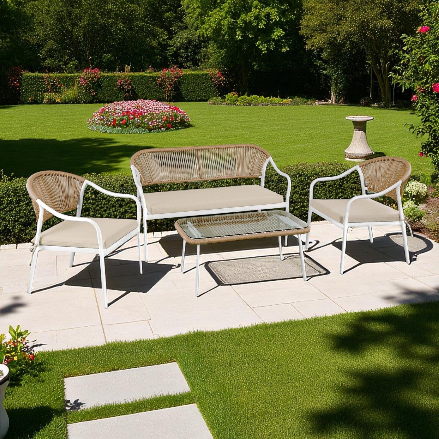 Calira Outdoor Set with 3 Chairs and Table – Beige & Light Brown