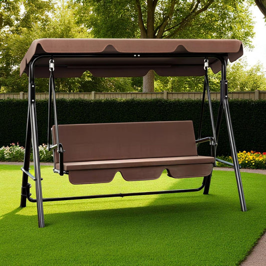 Bliss Hanging Swing for 3 persons, with 45 Degree Adjustable Canopy - Brown
