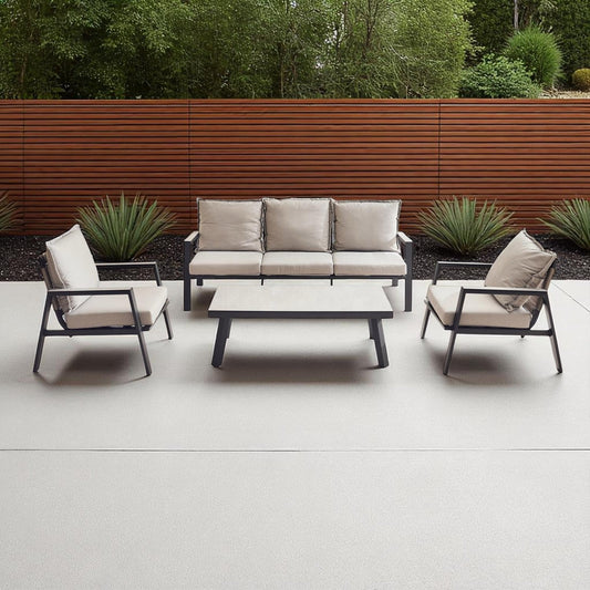 Zanari Outdoor Sofa Set, 3-Seater, 2 Armchairs & Coffee Table – Light Grey